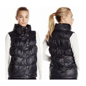Prana Molly Down Filled Full Zip Puffer Vest Women Medium Black High Neck Outdoo